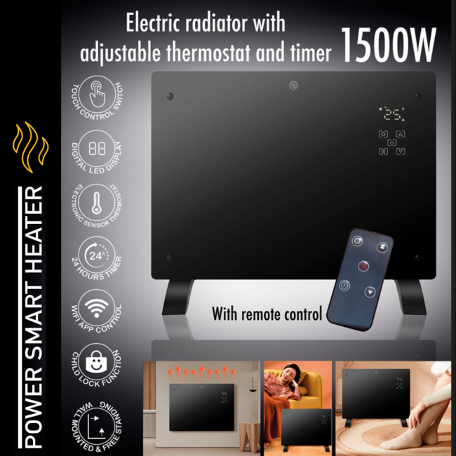 Power Smart Heater – Electric radiator with adjustable thermostat & timer